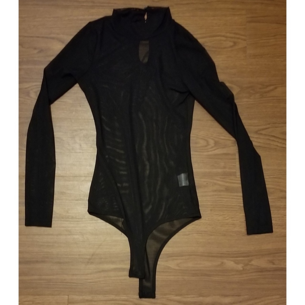 Black Polyester Bodysuit Medium M